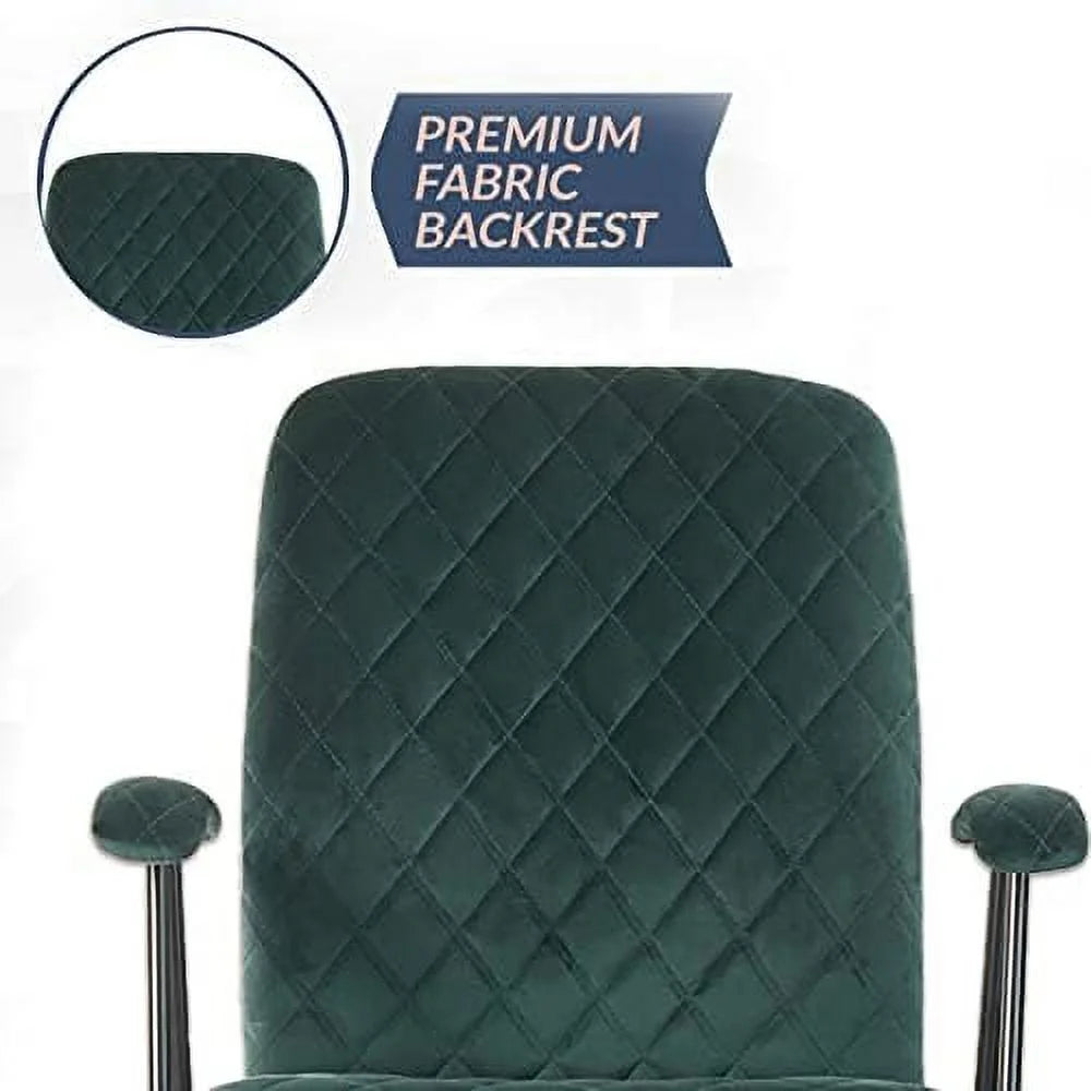 Green Velvet Upholstered Office Desk Chair with Armrest and Wheels O152577
