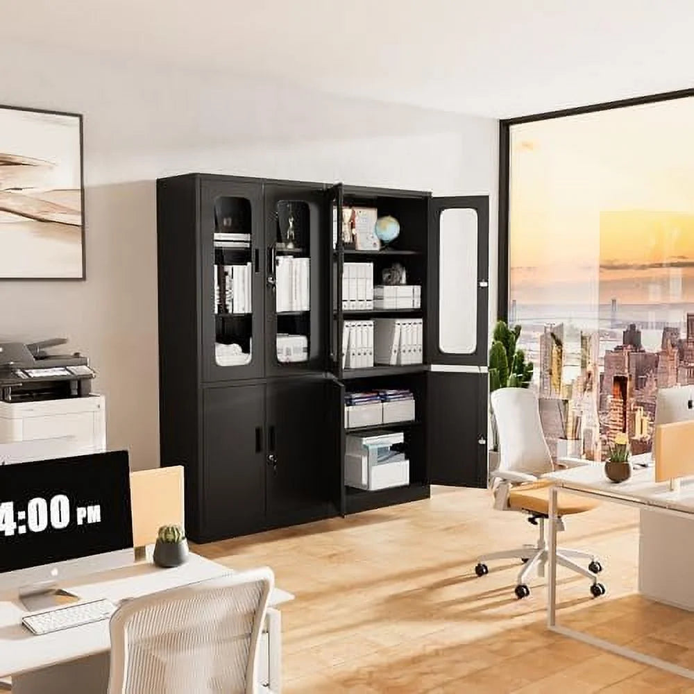 Black Glass Display Cabinet with 4 Shelves V465862