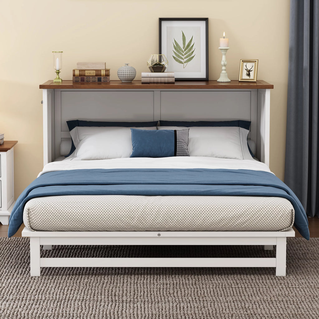 Queen Size Solid Wood Murphy Bed with Storage Drawer D2646