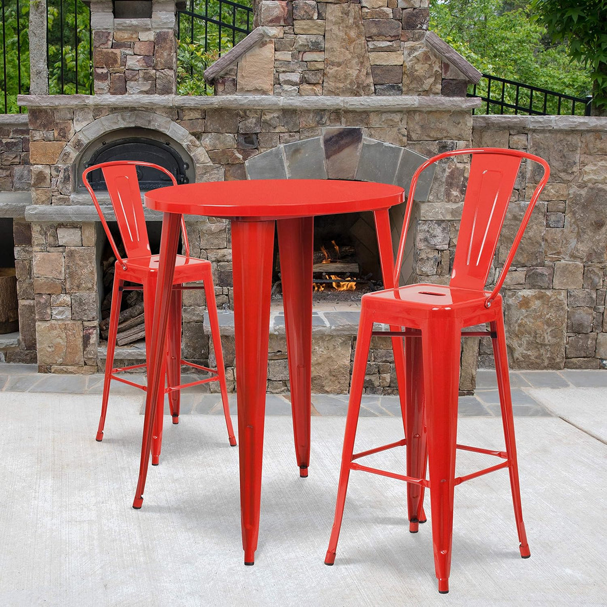 30 Round Silver Metal Indoor-Outdoor Bar Table Set with 2 Cafe Stools N652599