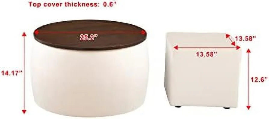 White 2 in 1 Round Ottoman Set O47861