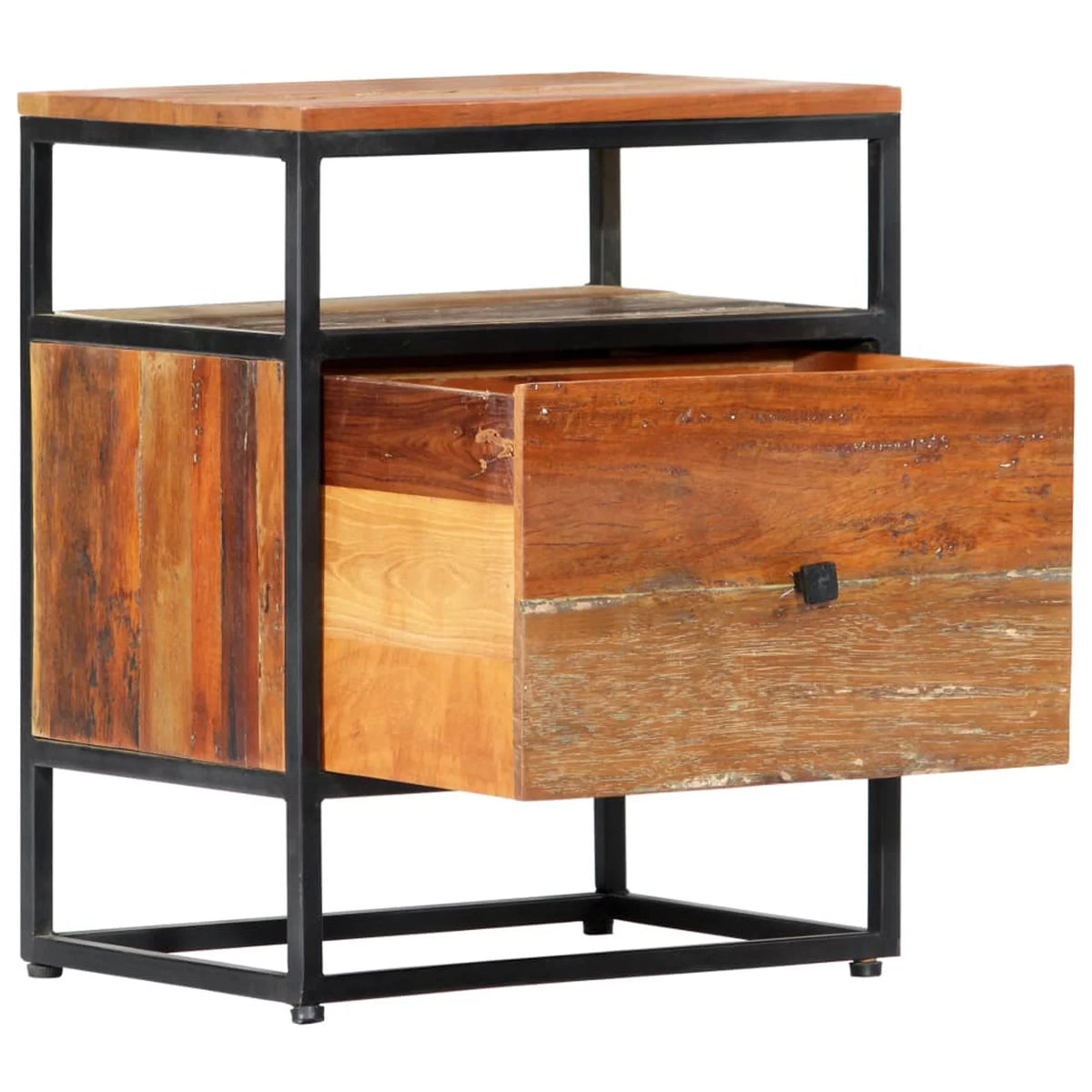 Reclaimed Wood Bedside Cabinet with Storage Drawer and Shelf L46590