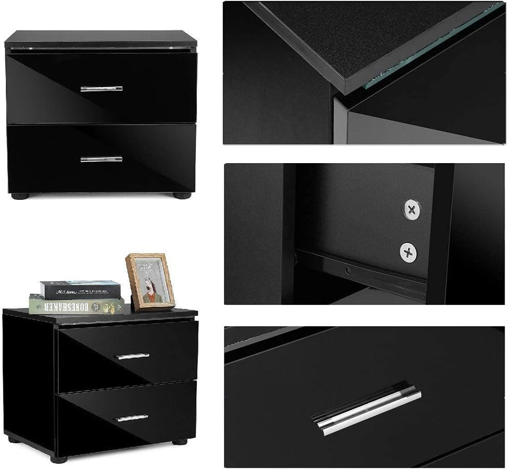Black 2 Drawer LED Nightstand N755659