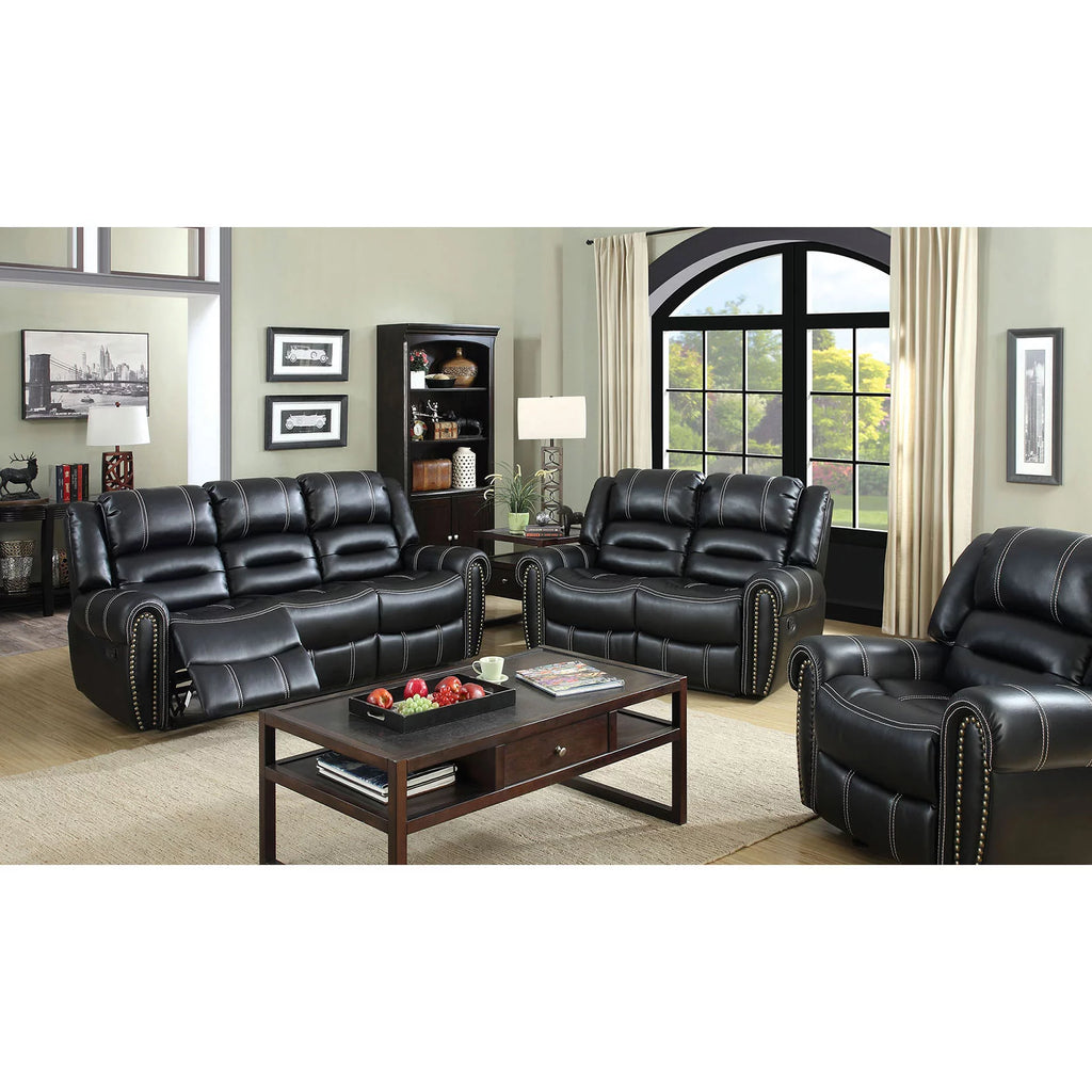Black Leatherette Reclining Sofa and Loveseat 2pc Set A610200
