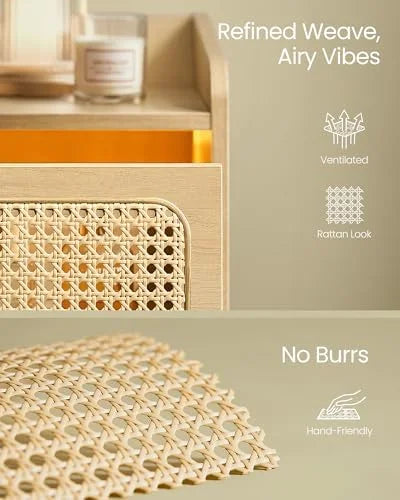 Rattan-Like Side End Tables with Charging Station S886