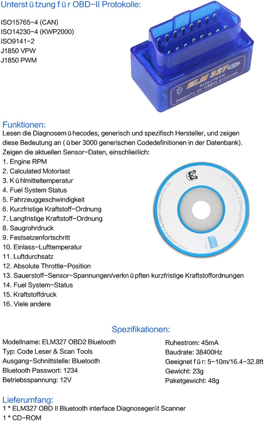 ELM327 Bluetooth OBD2 Car Diagnostic Scanner Pack of 2 Q9262