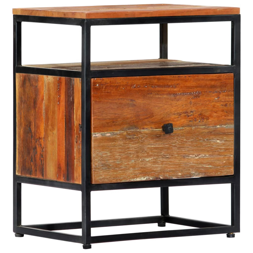 Reclaimed Wood Bedside Cabinet with Storage Drawer and Shelf L46590