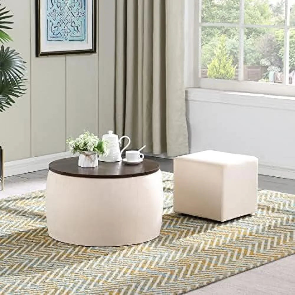 White 2 in 1 Round Ottoman Set O47861