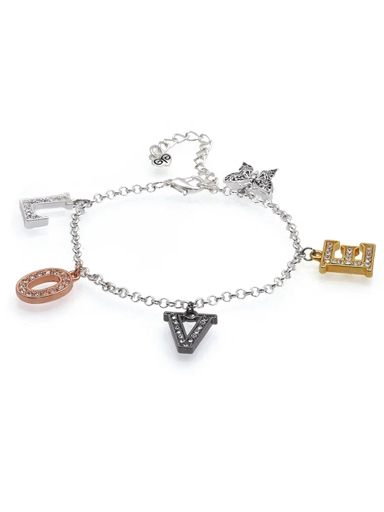 Pink Faceted Glass Multi-Colored Crystal Charm Bracelet P60708