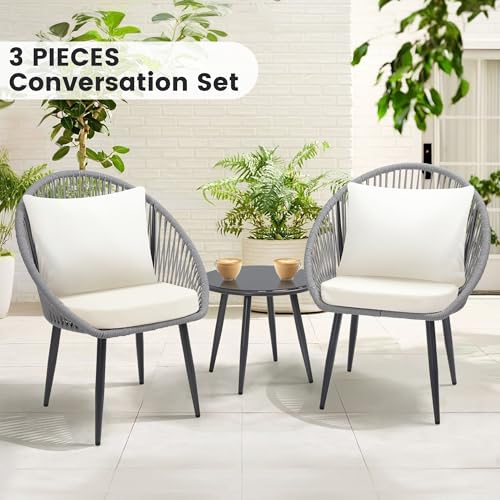3 Piece Woven Rope Bistro Set with Cushions and Side Table X85937