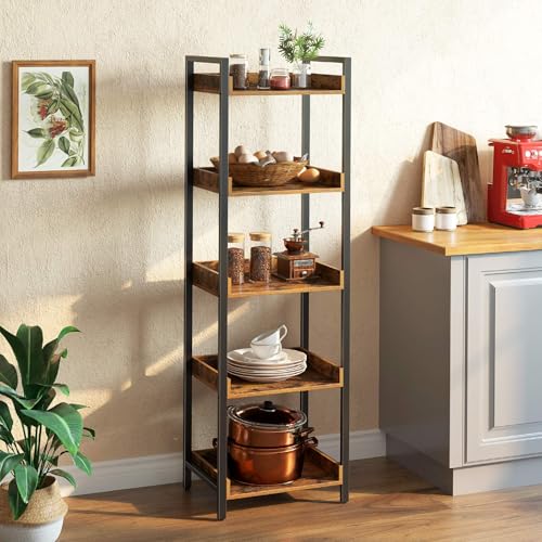 6 Tier Rustic Brown Bookshelf with 4 Hooks J2644