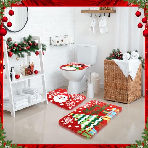 3 Pcs Non Slip Washable Christmas Bathroom Rug Set Z816