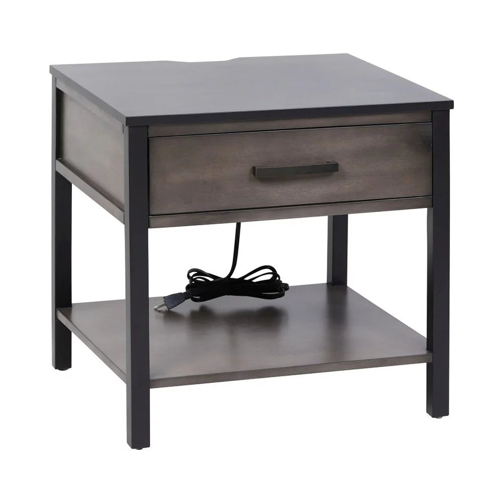 Single Drawer Accent Table with Power Socket and USB Charging Ports V99733