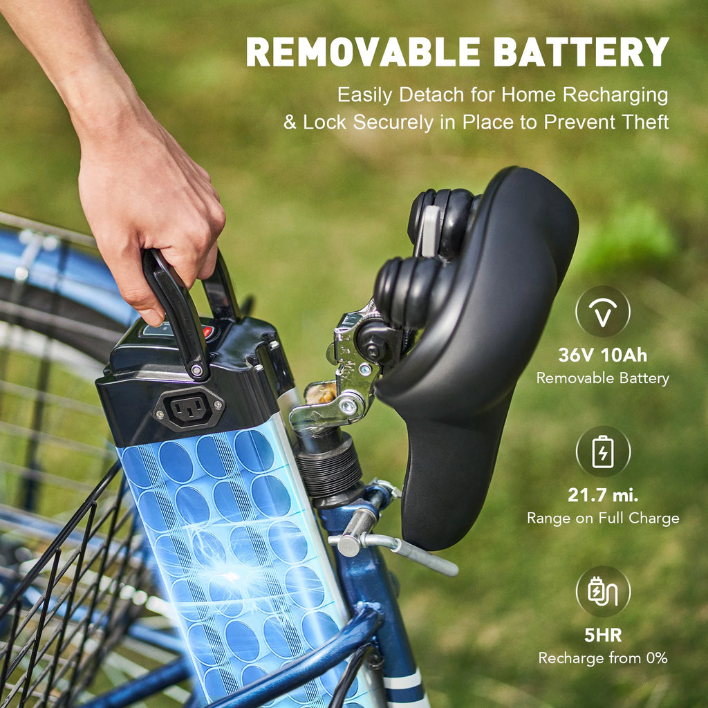 26" 350W Electric Tricycle with Basket 36V 10Ah Navy G85503
