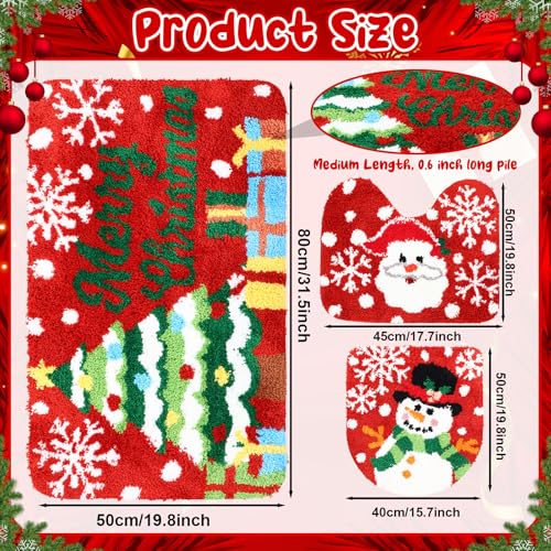 3 Pcs Non Slip Washable Christmas Bathroom Rug Set Z816