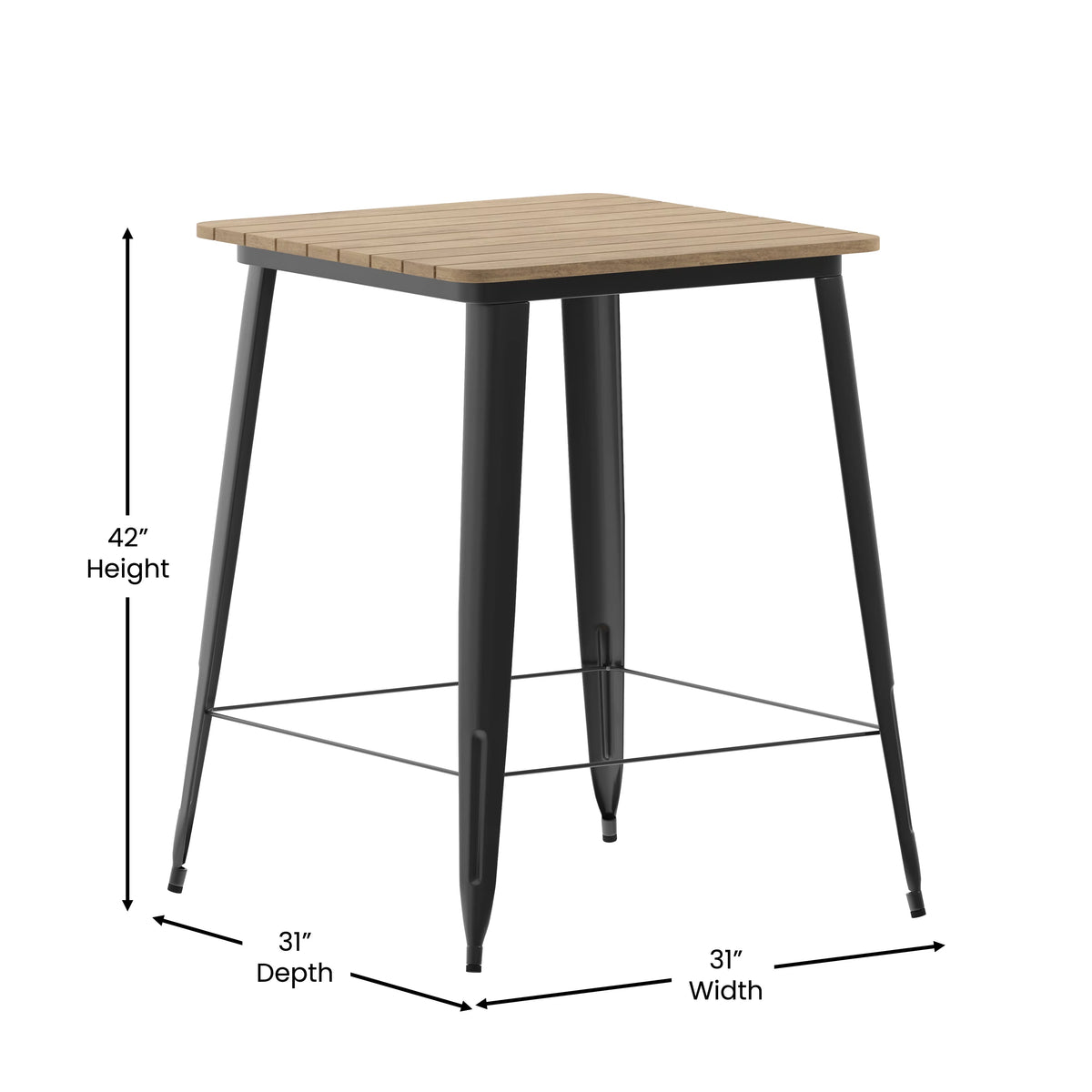 Indoor/Outdoor Bar Top Table with Brown Poly Resin Top and Black Steel Base T2500