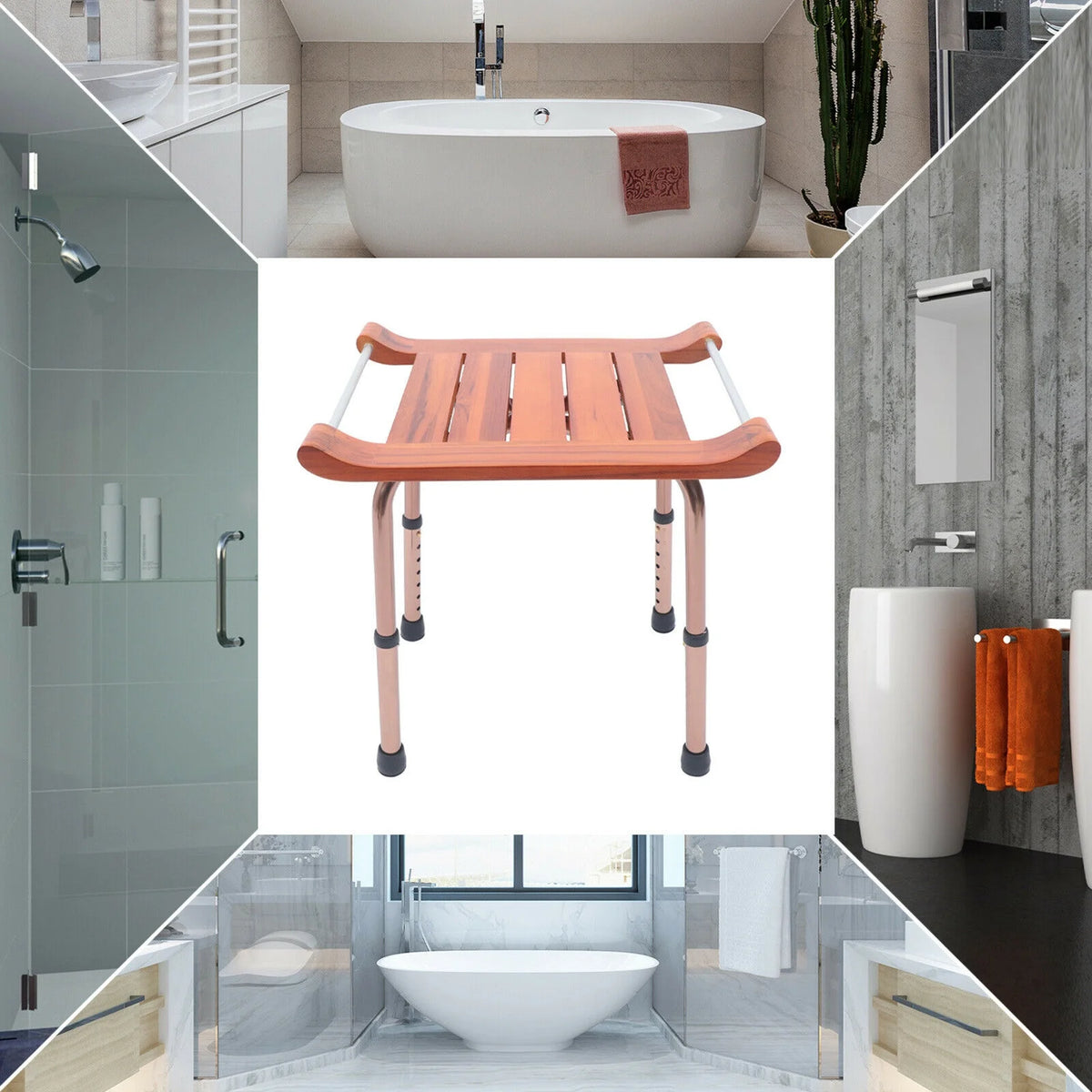 Teak Shower Stool Non-Slip Adjustable U707