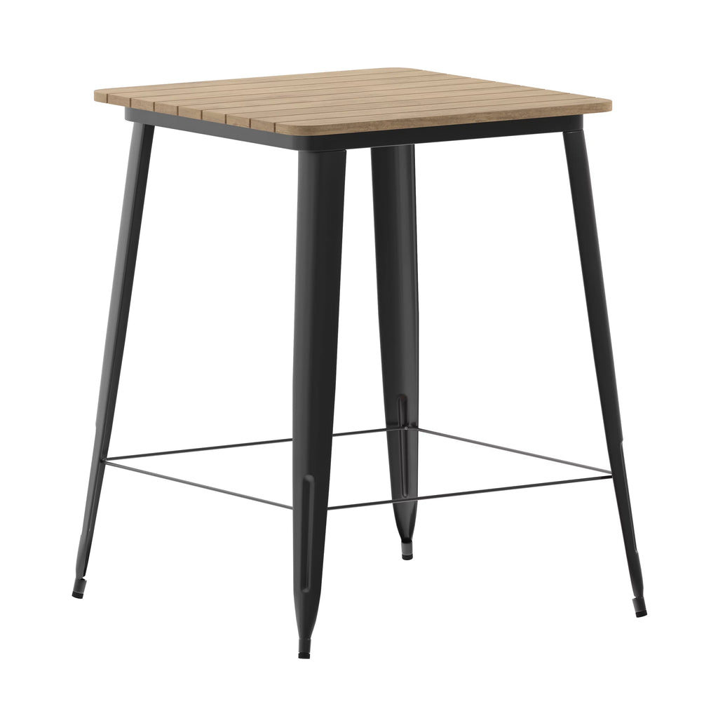 Indoor/Outdoor Bar Top Table with Brown Poly Resin Top and Black Steel Base T2500