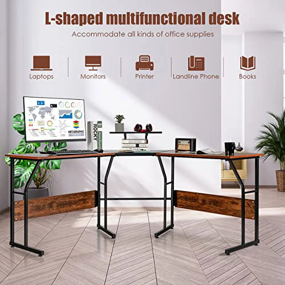 L-Shaped Desk Wood Metal G88717