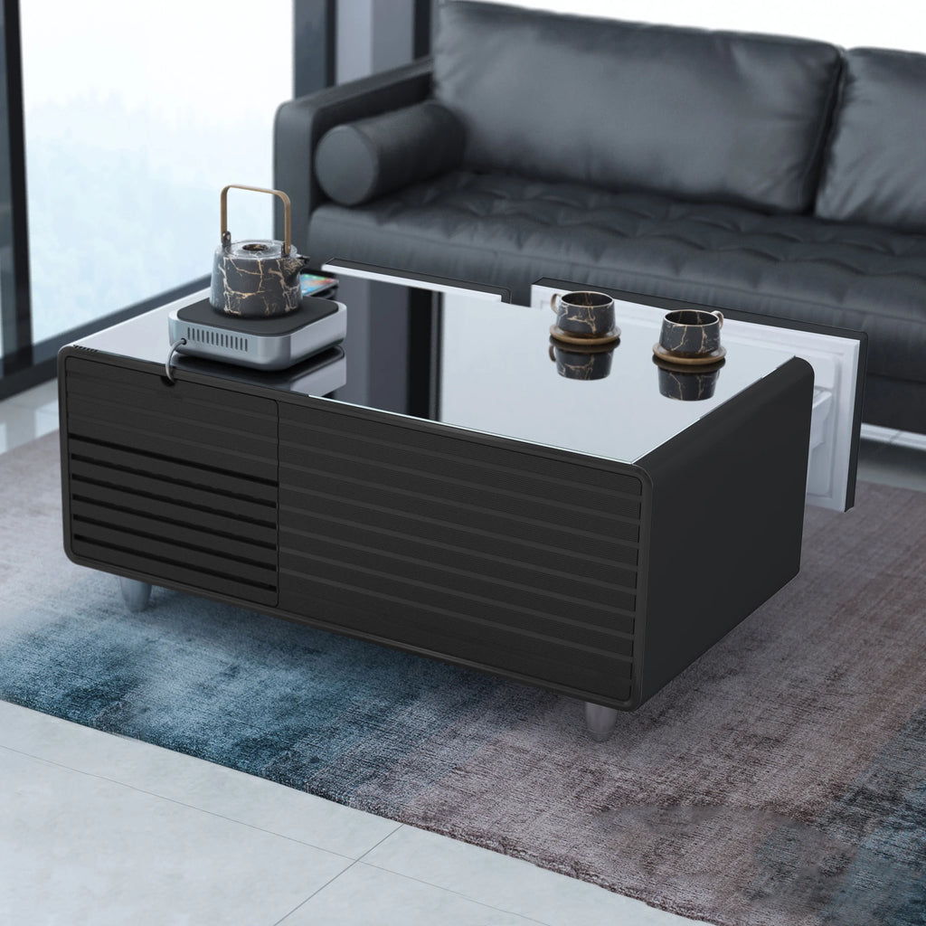 41.5" Smart Coffee Table with Fridge Drawers, Wireless Charging, USB Ports and Outlet, Black X32461