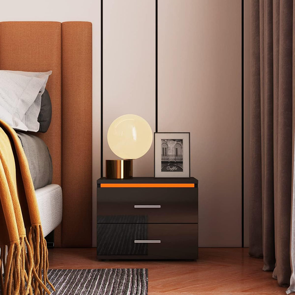 Black 2 Drawer LED Nightstand N755659
