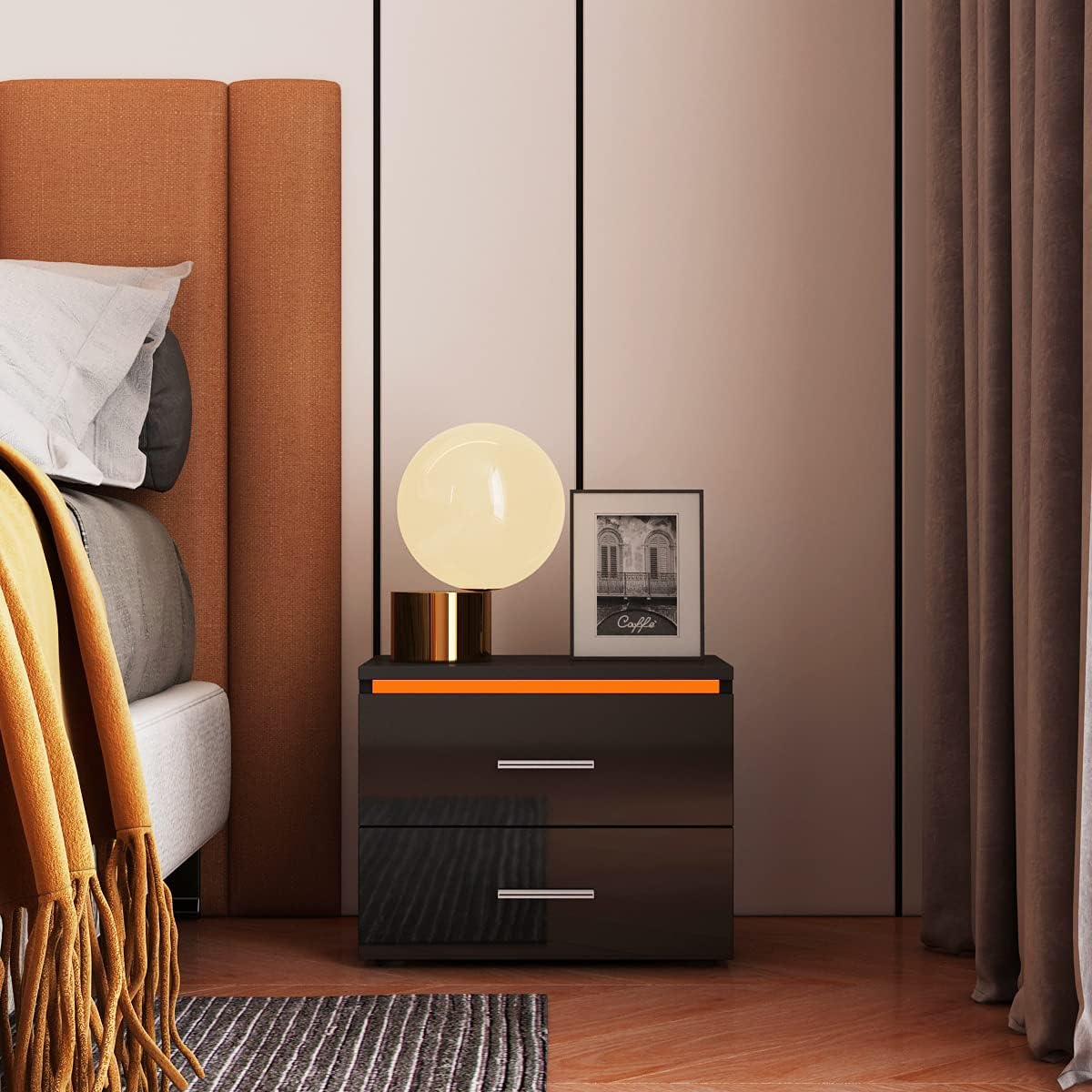 Black 2 Drawer LED Nightstand N755659