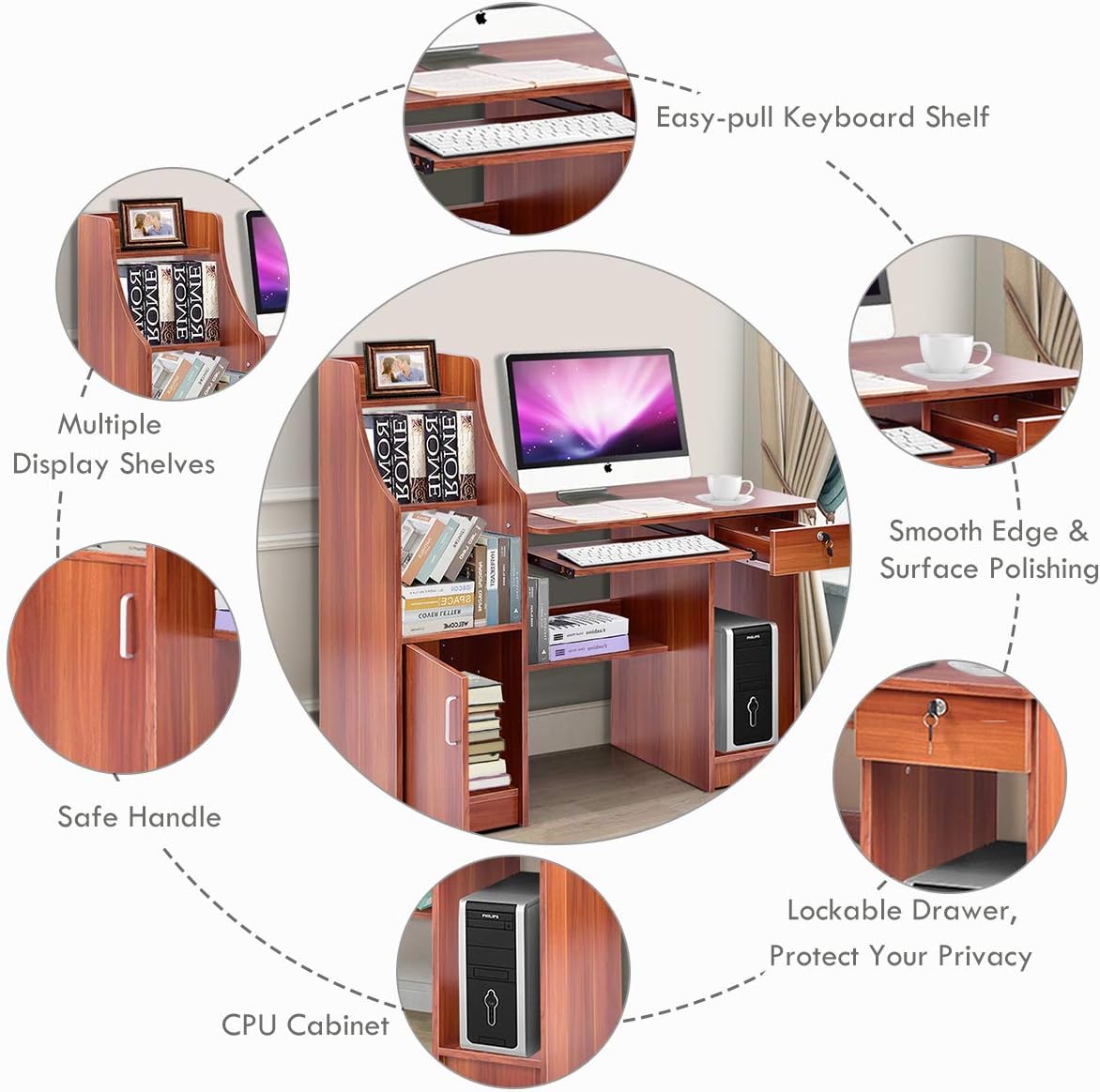 Computer Desk with Storage Cabinet & Drawer U66422