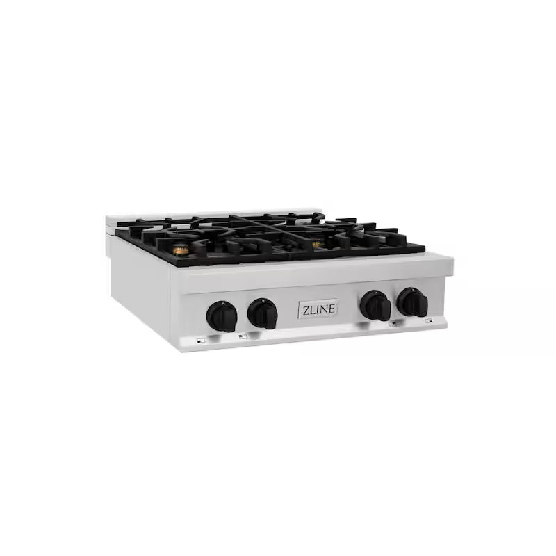 4 Burner Gas Cooktop with Matte Black Knobs in Stainless Steel V13954