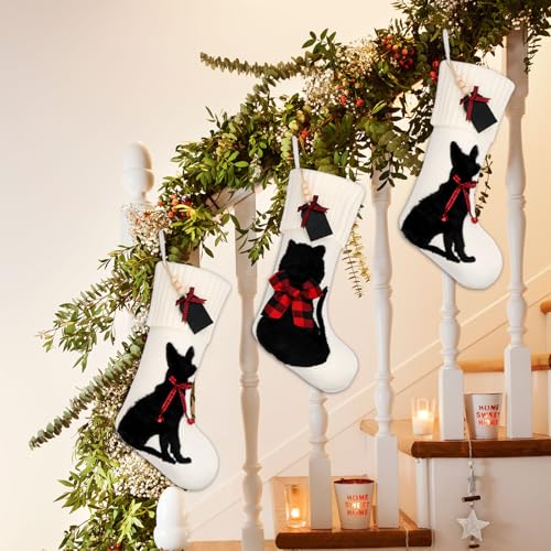 White Knitted Cat Stocking P494918