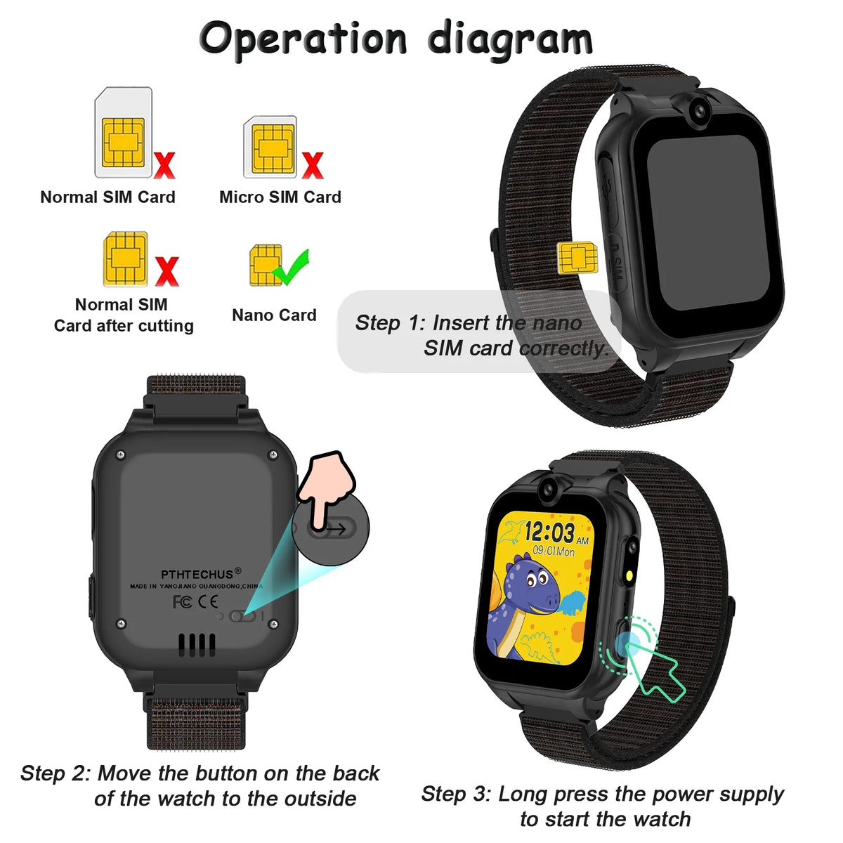 Black Kids Smart Watch with Dual Camera A57242