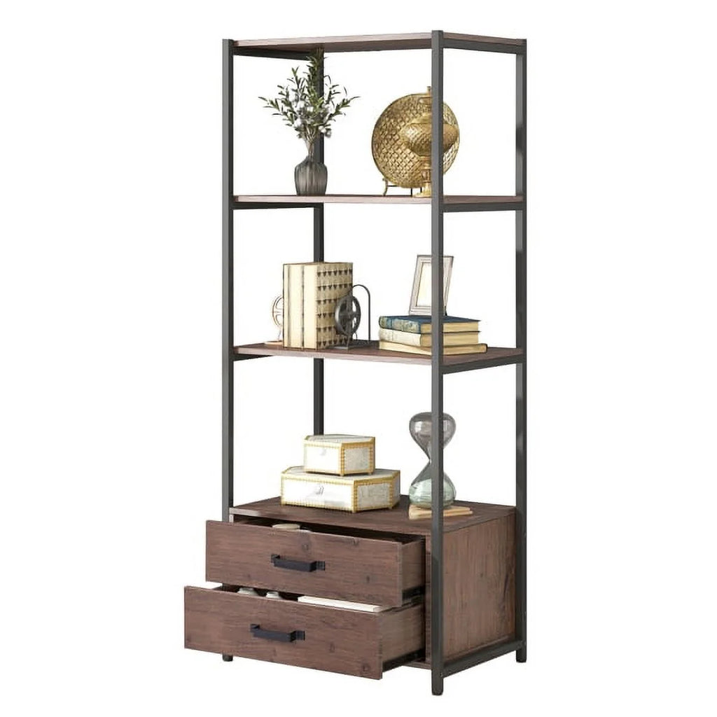4-Tier Brown Bookshelf with Two Drawers G201