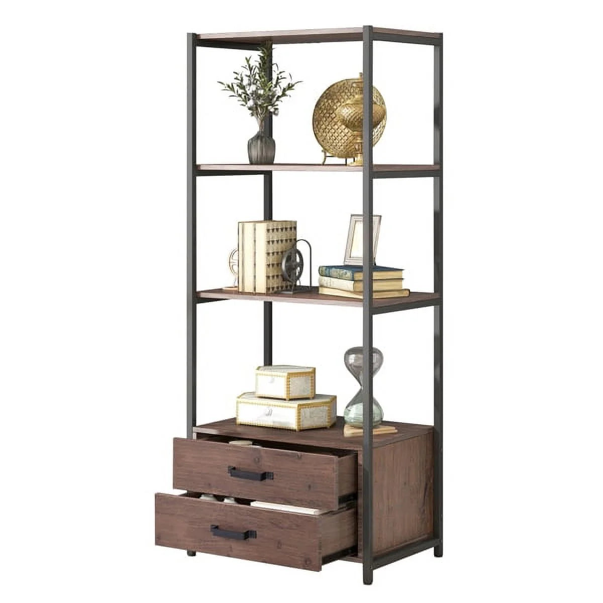 4-Tier Brown Bookshelf with Two Drawers G201