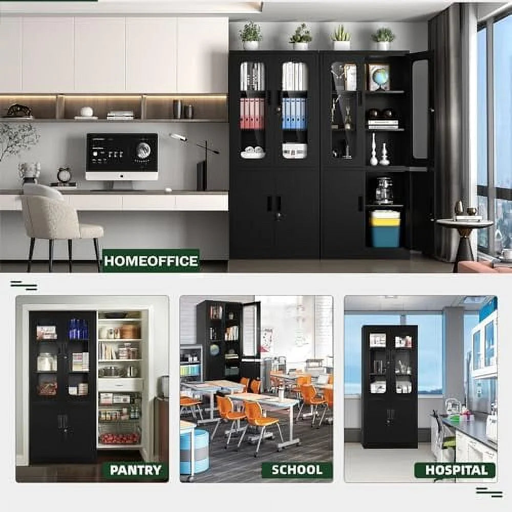 Black Glass Display Cabinet with 4 Shelves V465862