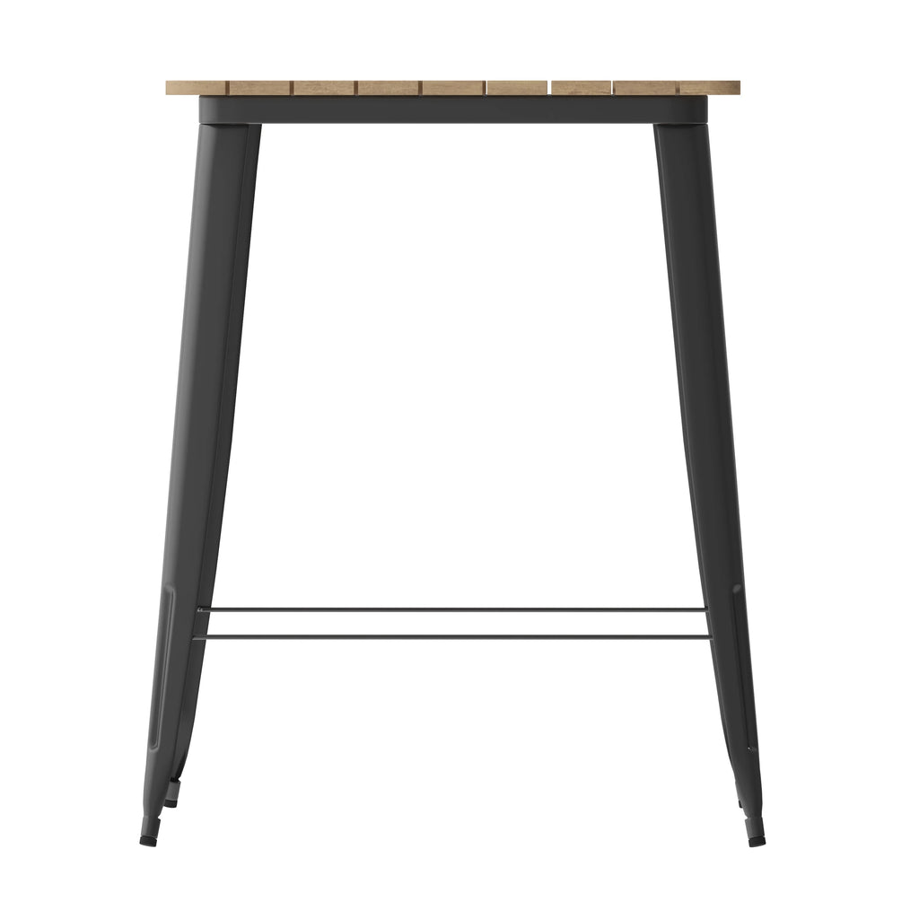 Indoor/Outdoor Bar Top Table with Brown Poly Resin Top and Black Steel Base T2500