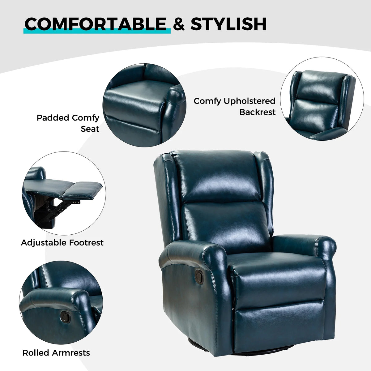 Turquoise Faux Leather Recliner Armchair E209