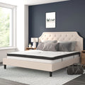 King Size Tufted Upholstered Platform Bed Beige Fabric with 10 Inch Pocket Spring Mattress U94755