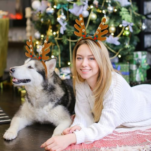 36 Pcs Christmas Reindeer Antler Headbands with Bell U409