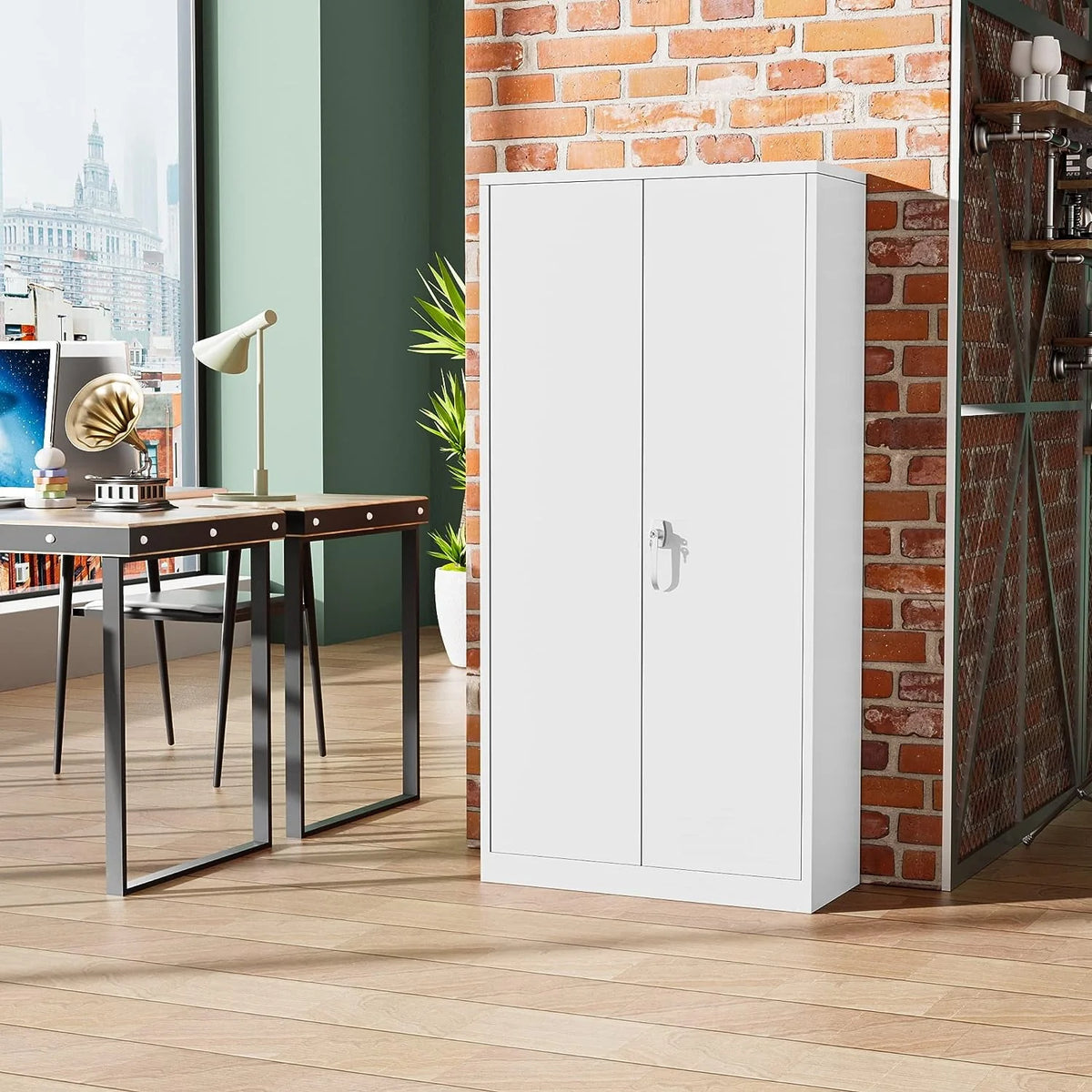 Black Metal Storage Garage Cabinet with Locking Doors and Adjustable Shelves W643450