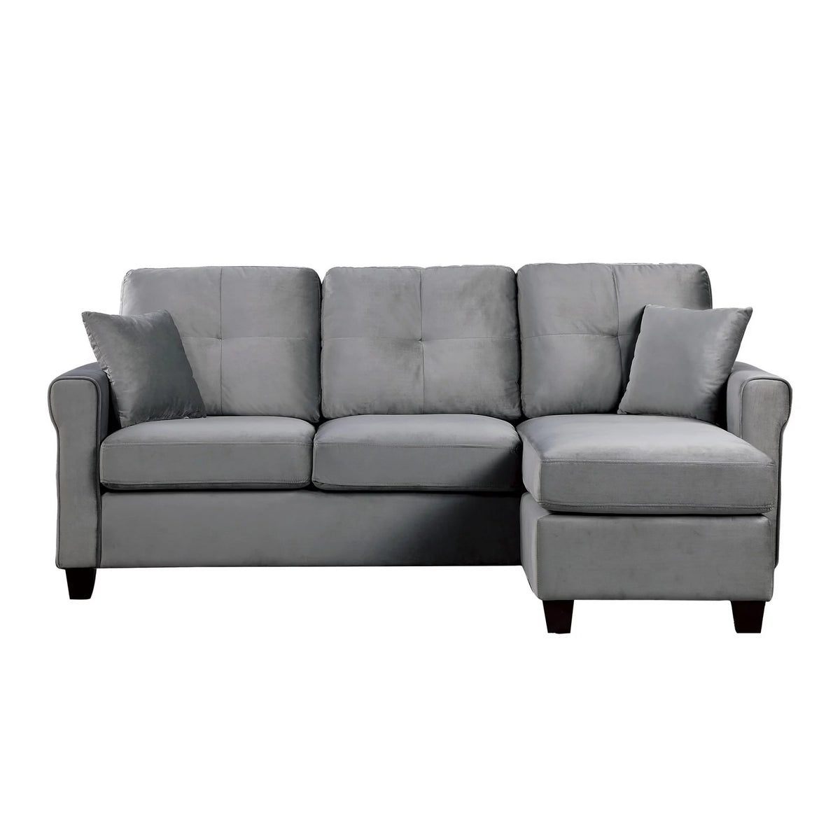 Gray Velvet Sectional Sofa with Reversible Chaise Z880138