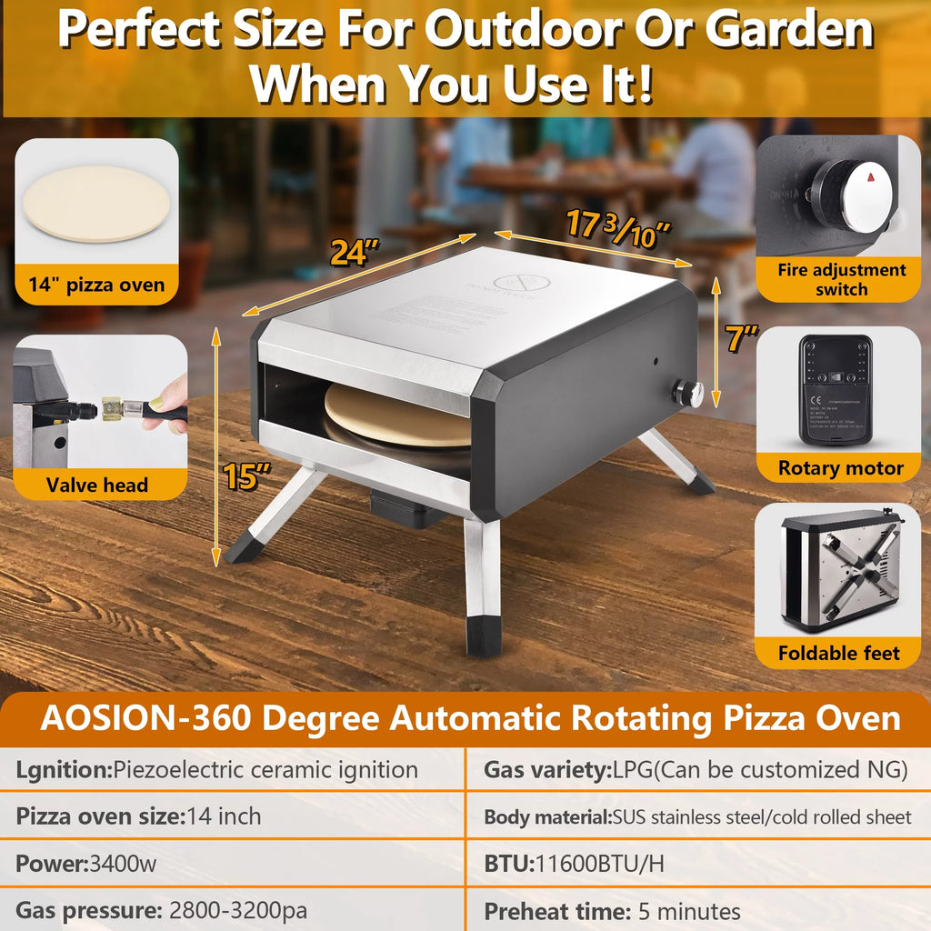 Portable Stainless Steel Gas Pizza Oven with 14" Pizza Stone L94568