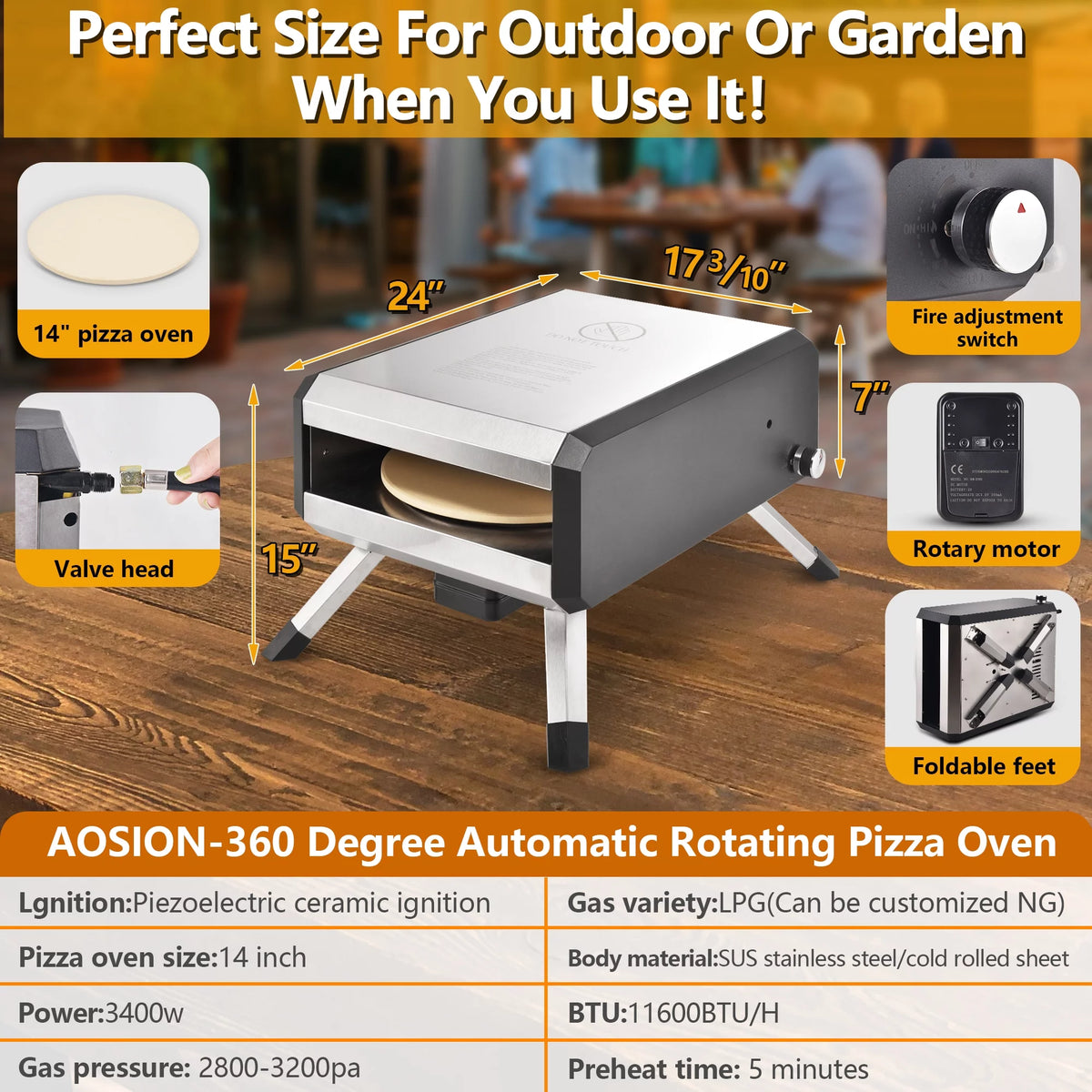 Portable Stainless Steel Gas Pizza Oven with 14" Pizza Stone L94568