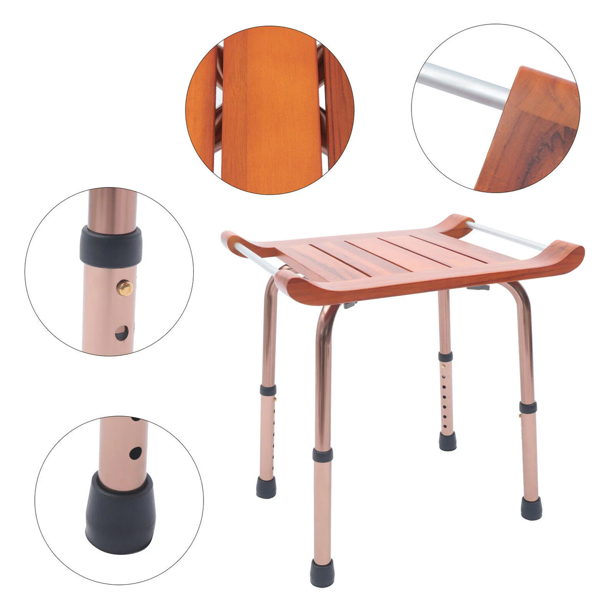 Teak Shower Stool Non-Slip Adjustable U707
