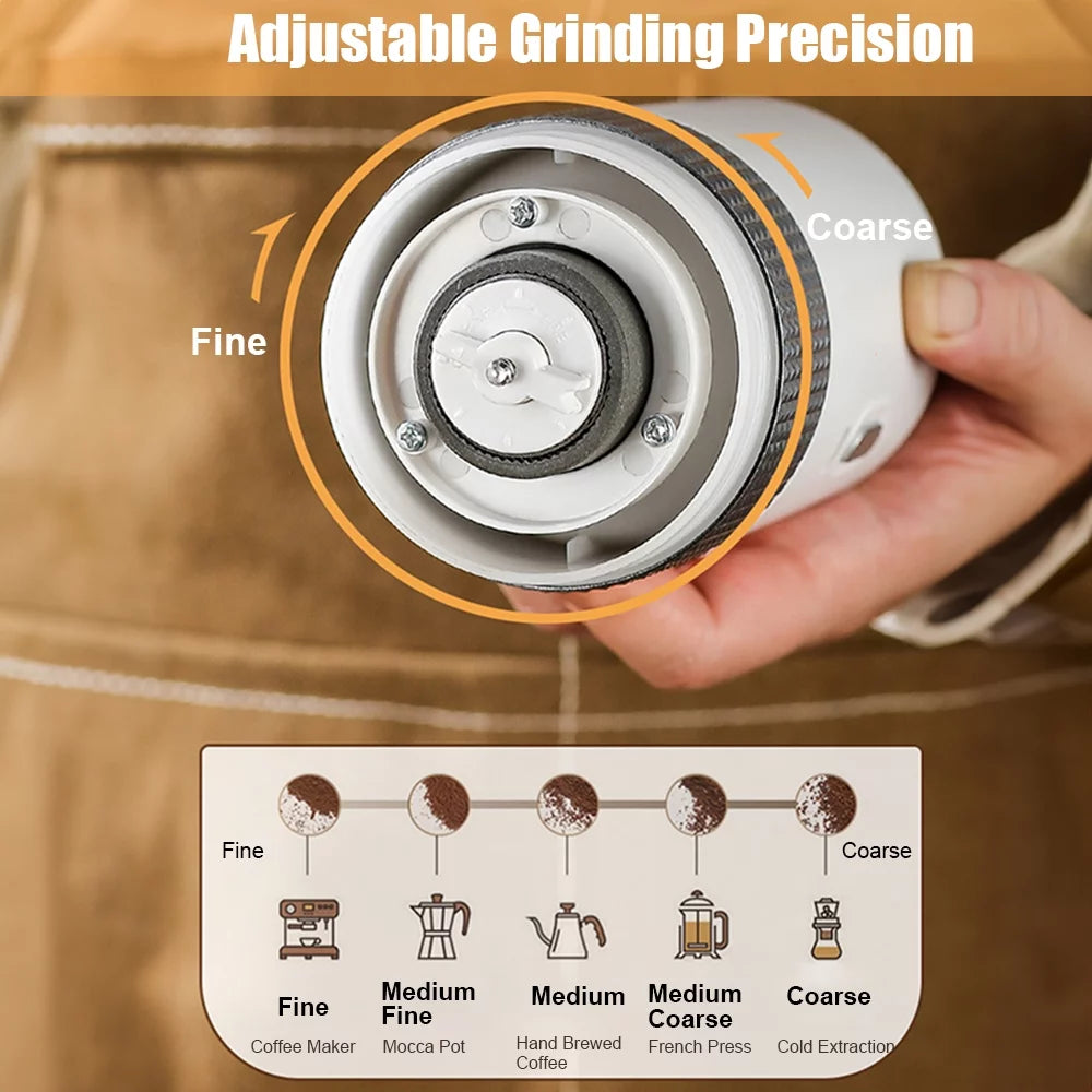 Portable Electric Burr Coffee Grinder 13W 200ml USB Rechargeable Adjustable Cordless P4732