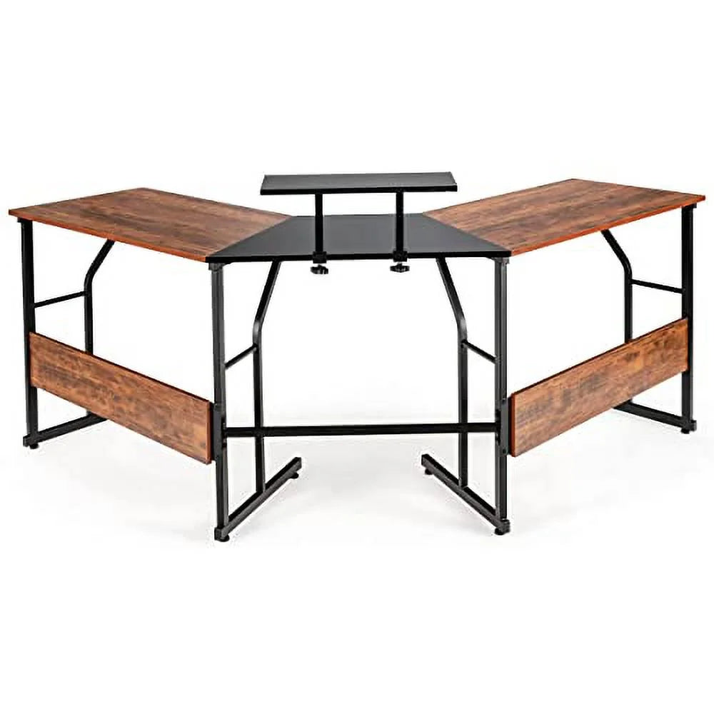 L-Shaped Desk Wood Metal G88717