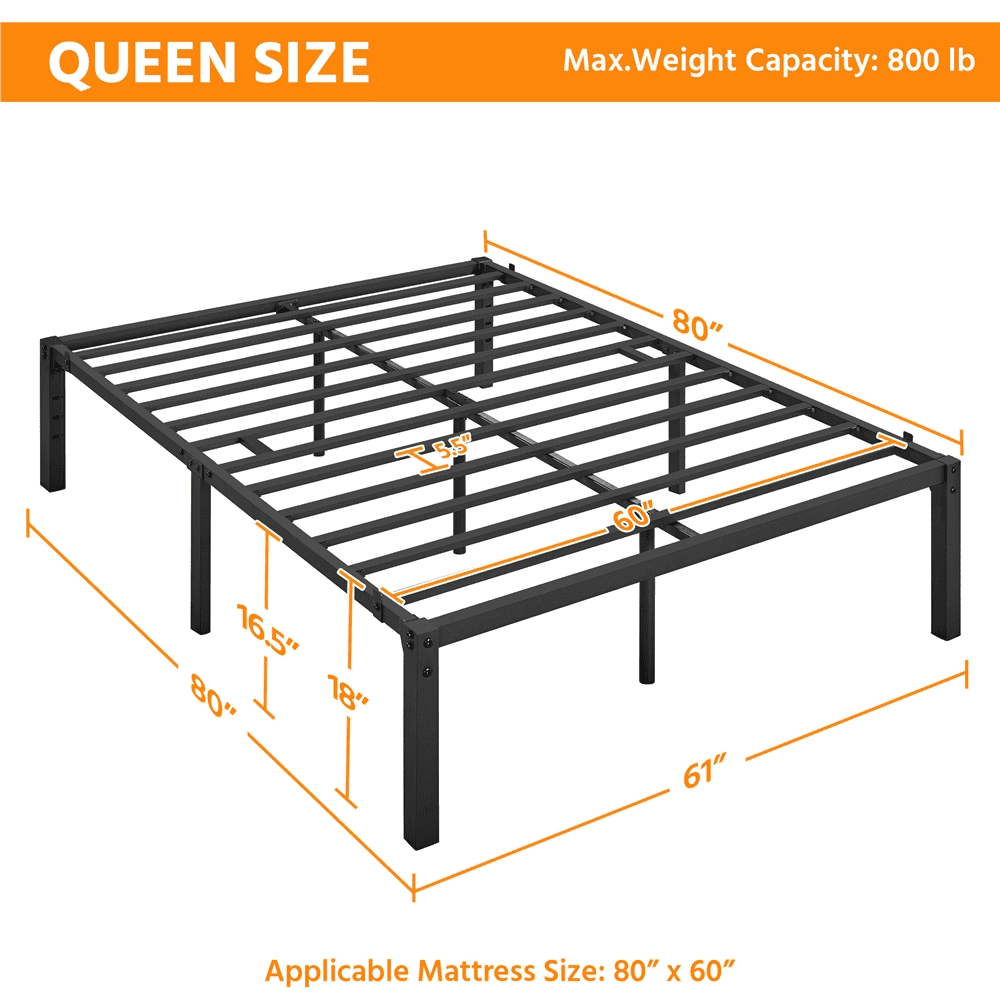 Queen Metal Platform Bed Frame with Steel Slat Support S7144