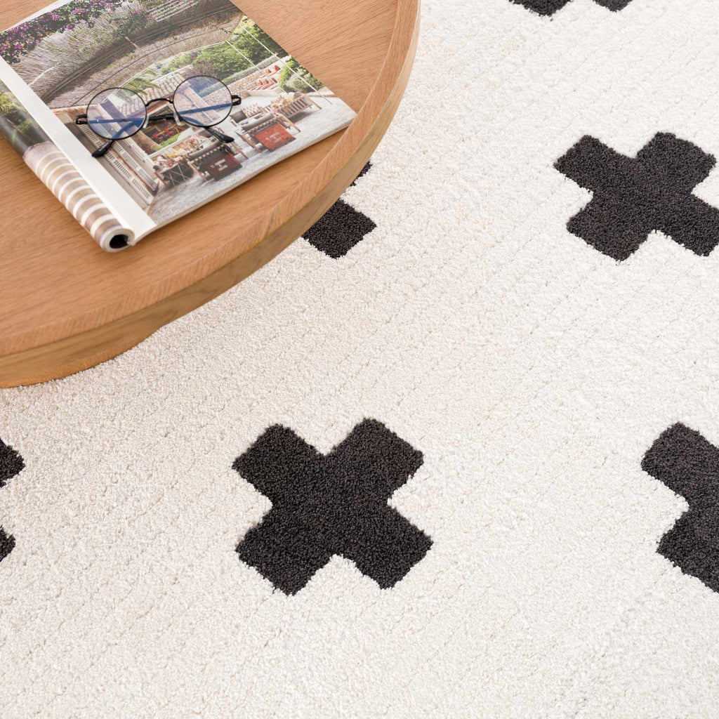 Black Gray Ivory Shag Area Rug 2' x 3' M1480