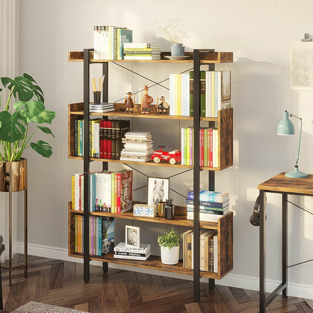5-Tier Rustic Brown Bookshelf with Metal Frame Q6153