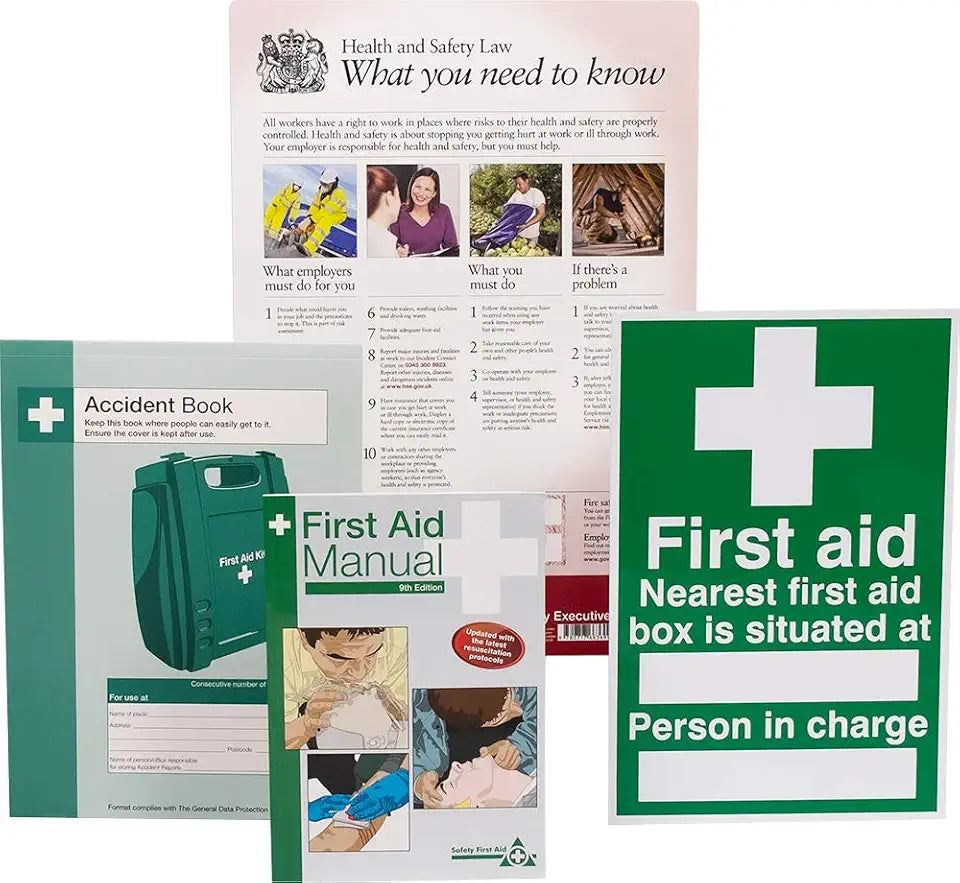 HSE Compliance Pack with Law Poster, Accident Book, First Aid Manual and Sign H34303
