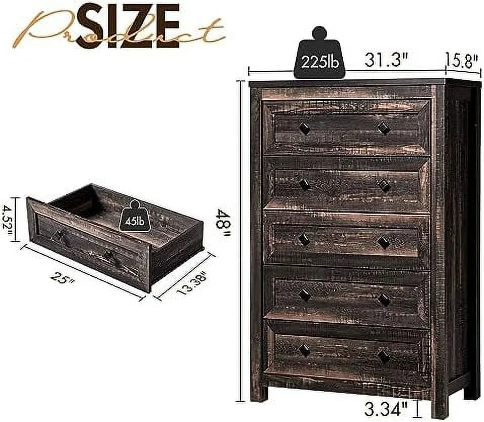 5 Drawer Wood Dresser K5009