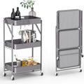 3-Tier Foldable Metal Rolling Cart with Hooks D89789